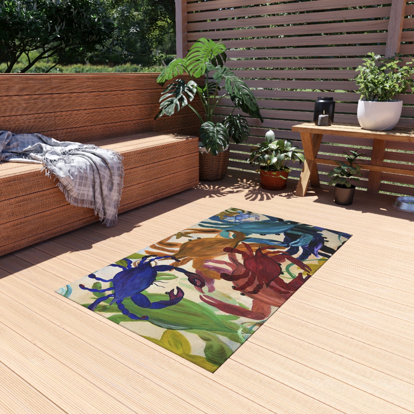Crab Party Coastal Thene Sealife Outdoor Rug — Patio Art Mat