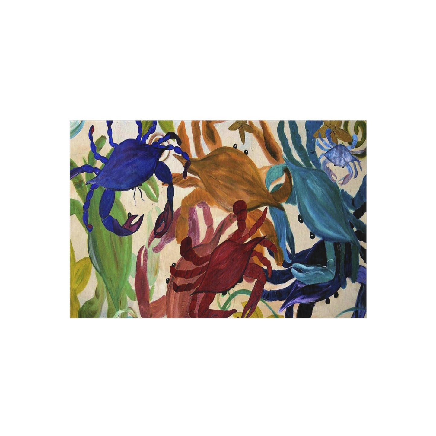 Crab Party Coastal Thene Sealife Outdoor Rug — Patio Art Mat